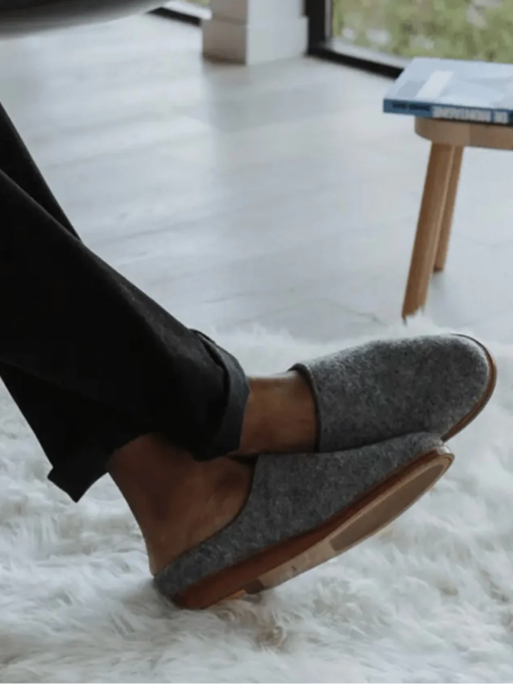 RHODES Wool House Shoes Mens 9 Grey Leather Slip On Mule Clog Slipper Huckberry